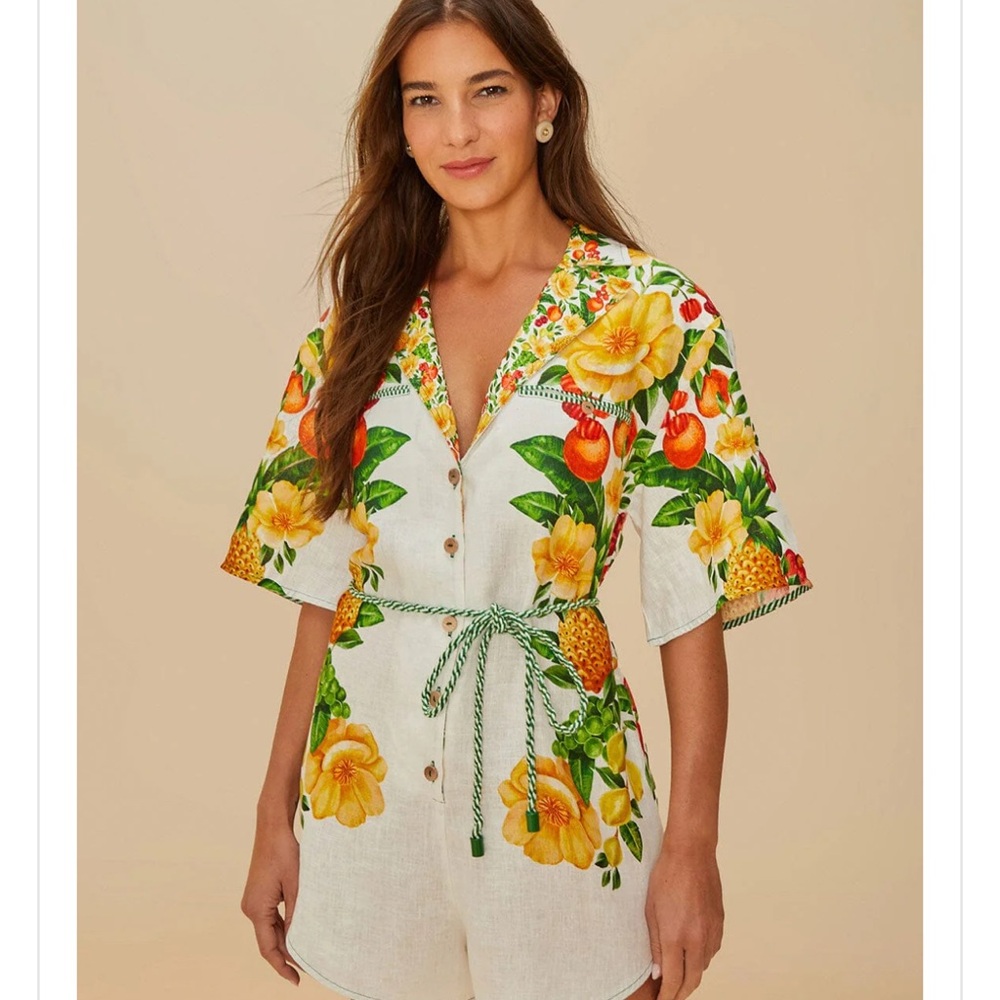 Farm Rio Floral Print Romper with Belt NWOT